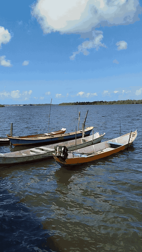 Barcos balançam nas águas da comunidade São Brás, em Nossa Senhora do Socorro